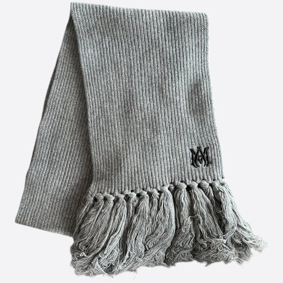Amiri Amiri Black & White Wool Knit MA Logo Scarf Amiri Grey & Black Wool Knit MA Logo Scarf